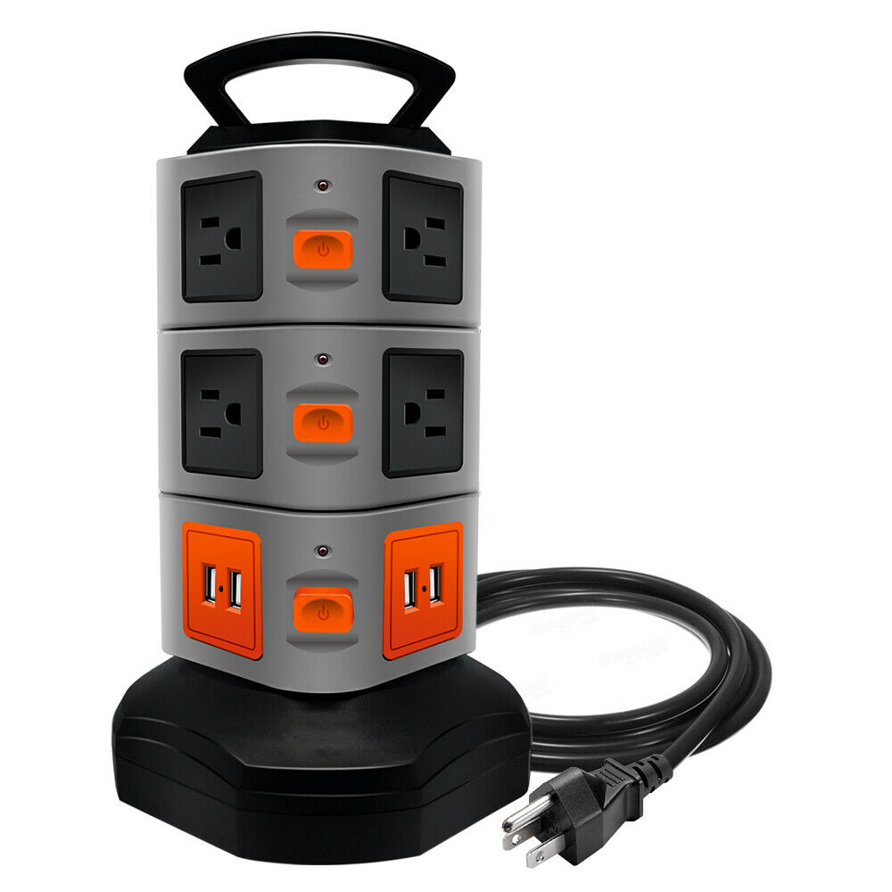 10 Outlet Plugs 4 Usb Power Strip Tower, Surge Protector Charging Station