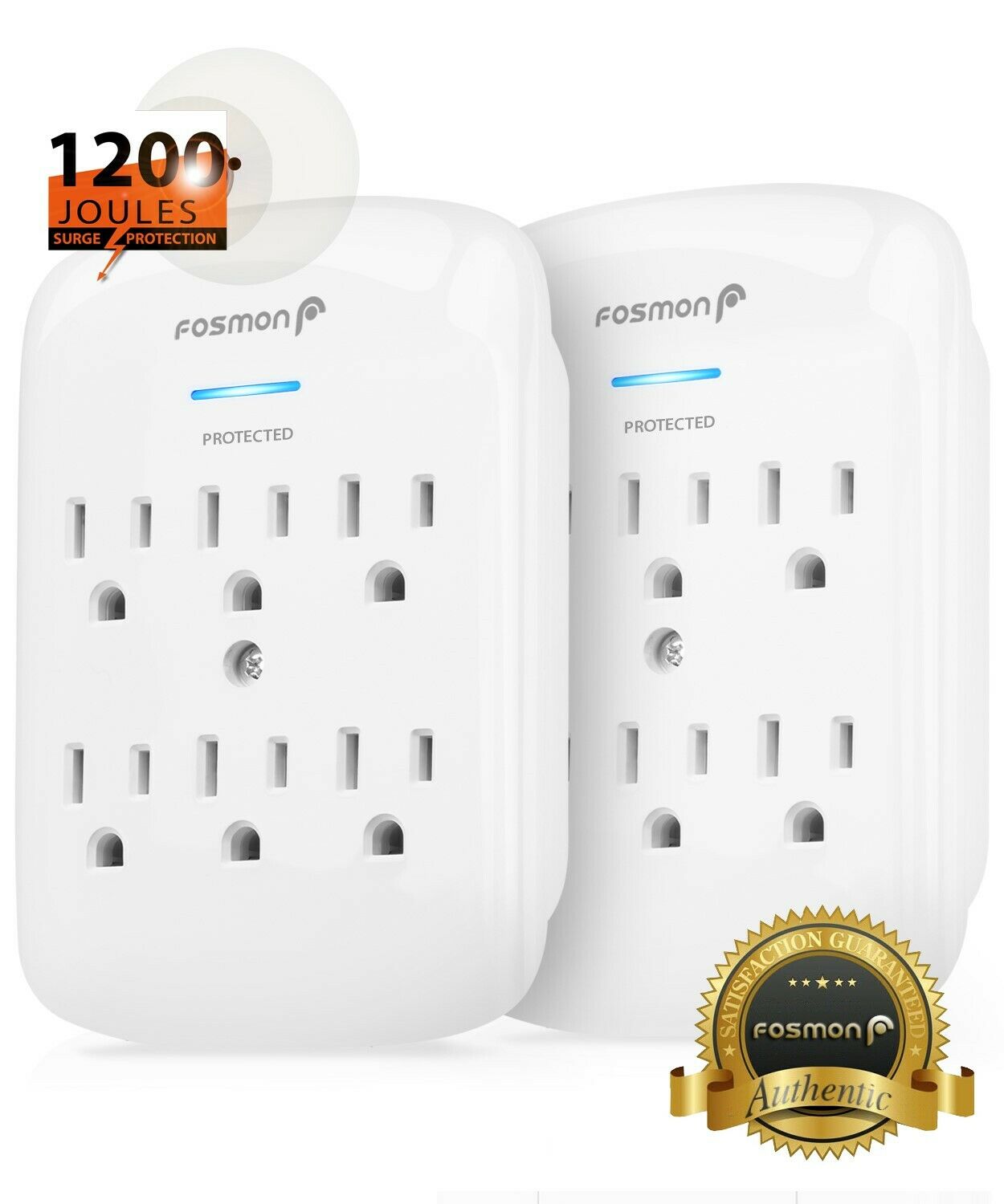 Fosmon 2x 6 Outlet Surge Protector Multi Plug Wall Adapter Tap 1200j[etl Listed]