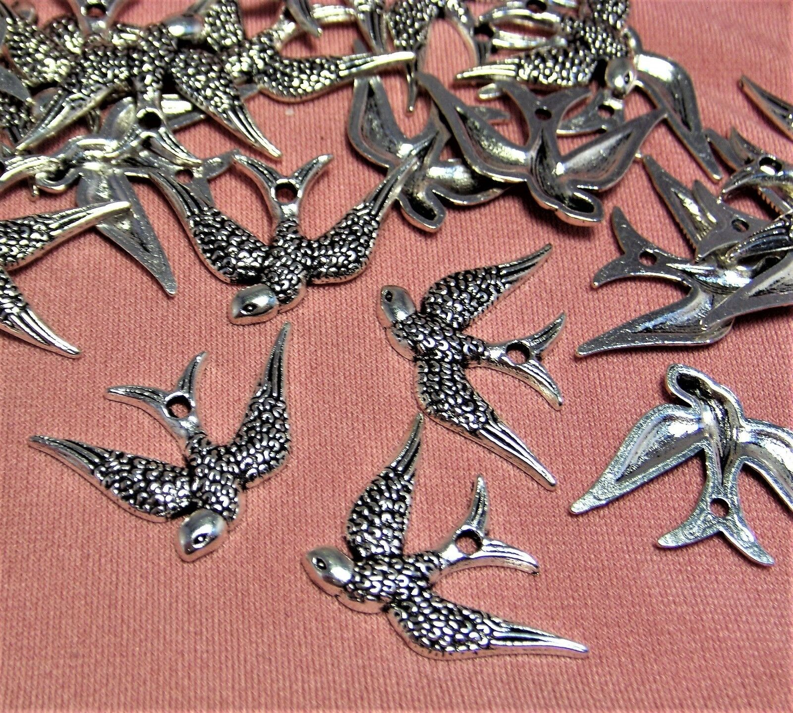50 Silver Metal Bird Charms-pendants-drops-findings-jewelry Making Supplies Lot