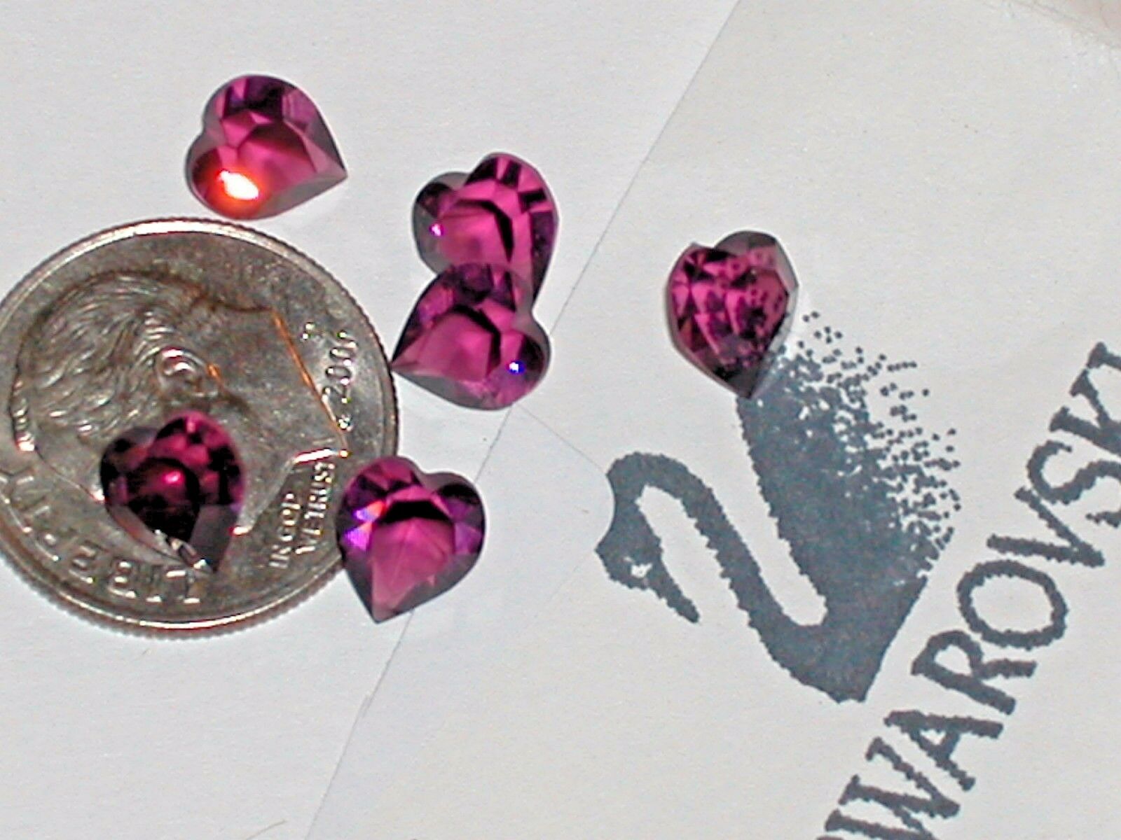 8pc Vintage Little Dk.purple Crystal Swarovski Hearts Unfoiled No Hole Pointed