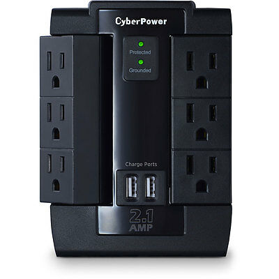 Cyberpower 6 Outlet 1200j Surge Protector With 2 Usb Charge Port | Black
