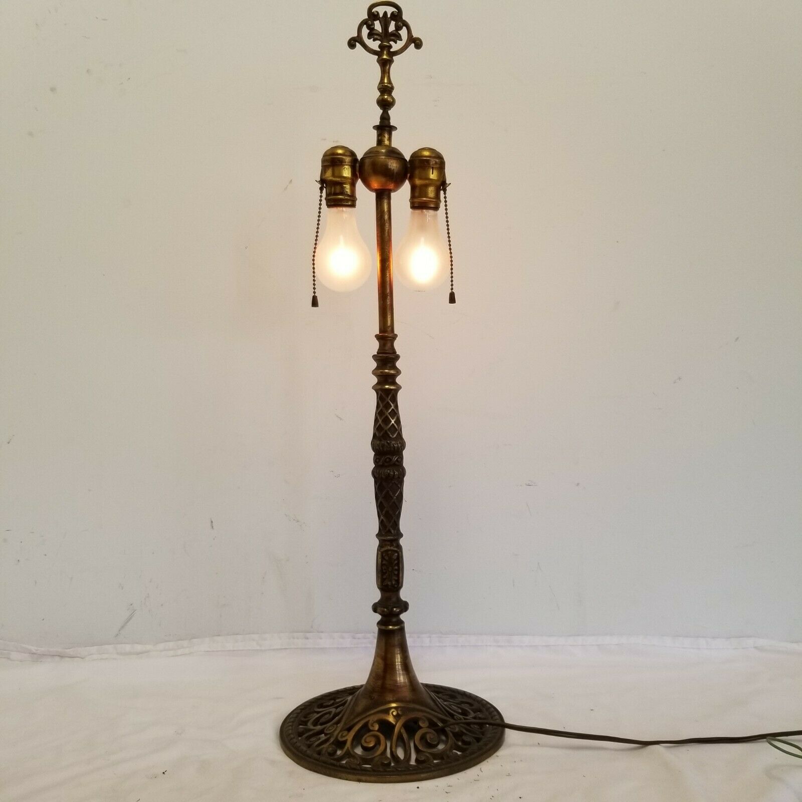 Antique Tall Bronzed Cast Iron Table Lamp, Benjamin Double Socket