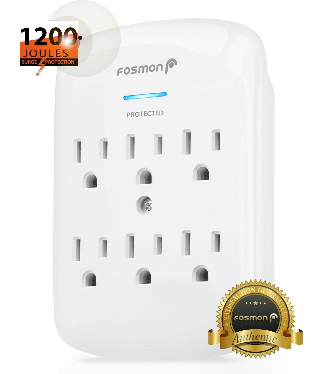 Fosmon 6 Outlet Surge Protector Multi Plug Wall Adapter Tap 1200j [etl Listed]