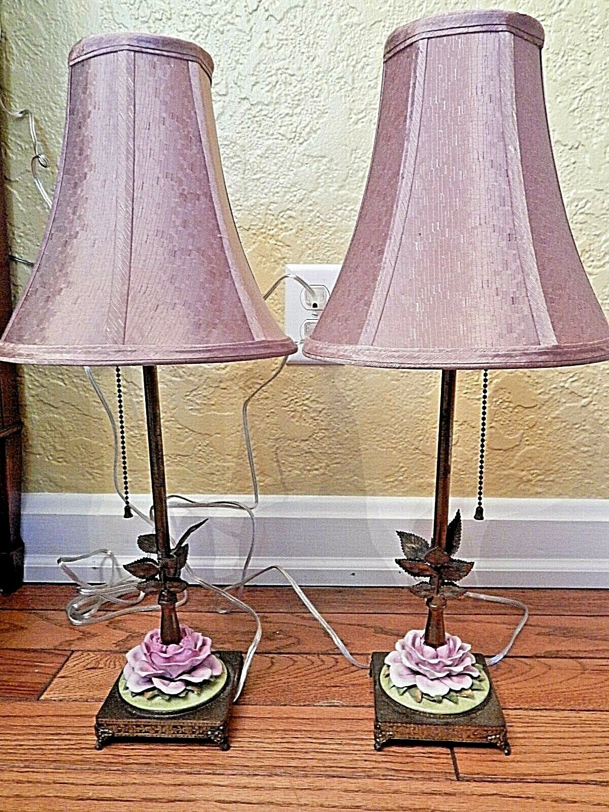 Antique Pair Of High Style Boudoir Lamps German Porcelain Flowers Rewired