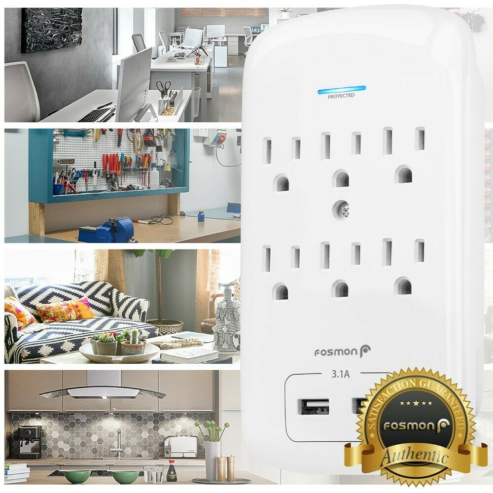 6 Outlet Surge Protector With 2 Usb Charger Ports Wall Adapter Tap [etl Listed]