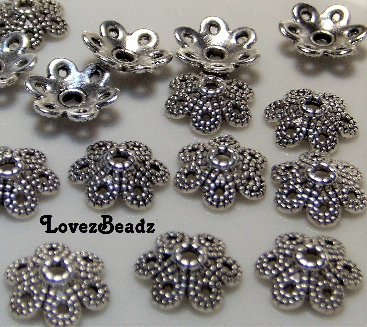 Jewelry Wholesale Lot Of 25 Silver Tone Flower Detailed Bead Caps-9.5mm