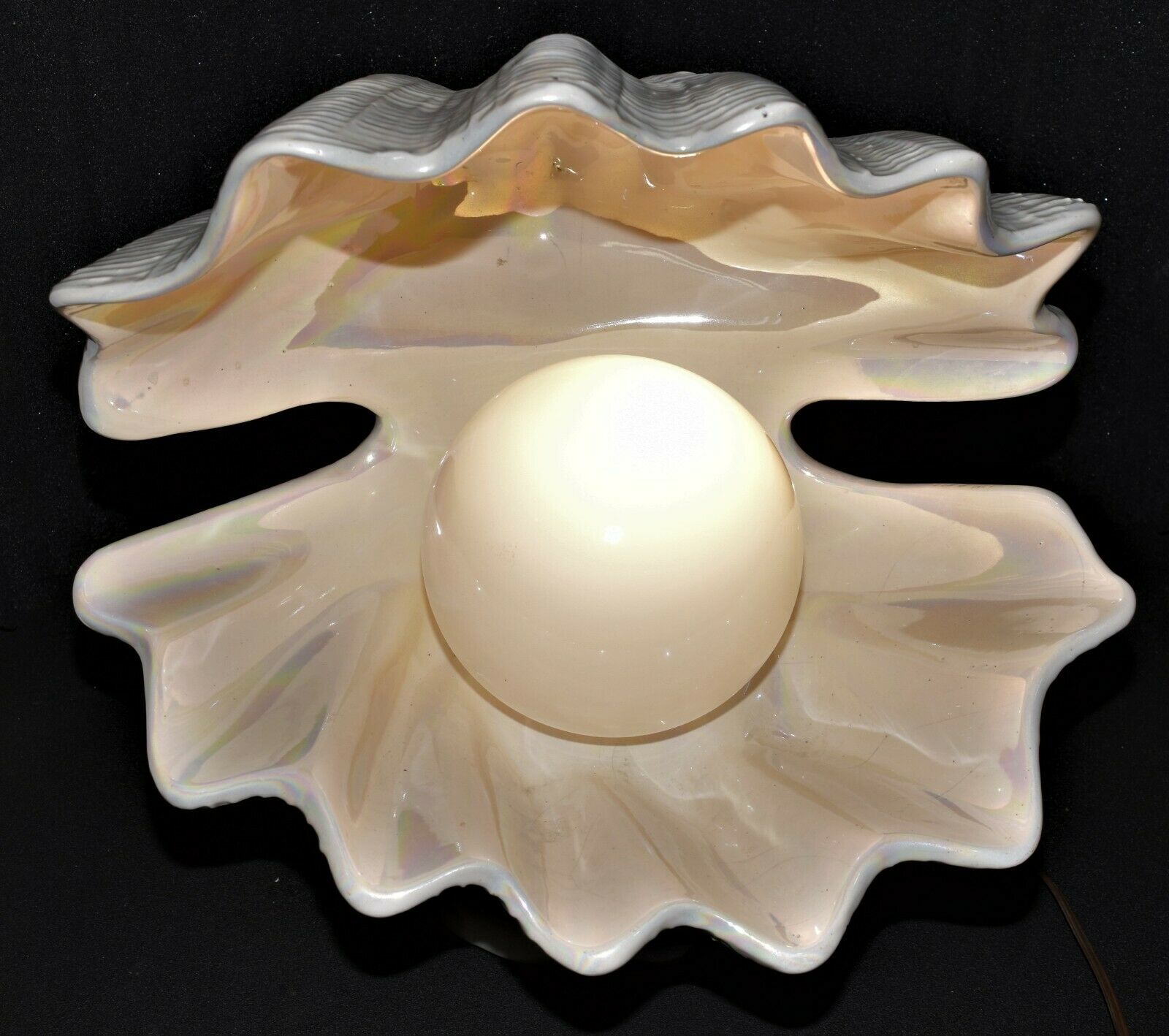 Vintage H.m. Tv Lamp Art Deco Iridescent Clam Shell Pearl Light Fixture 16" > Ds