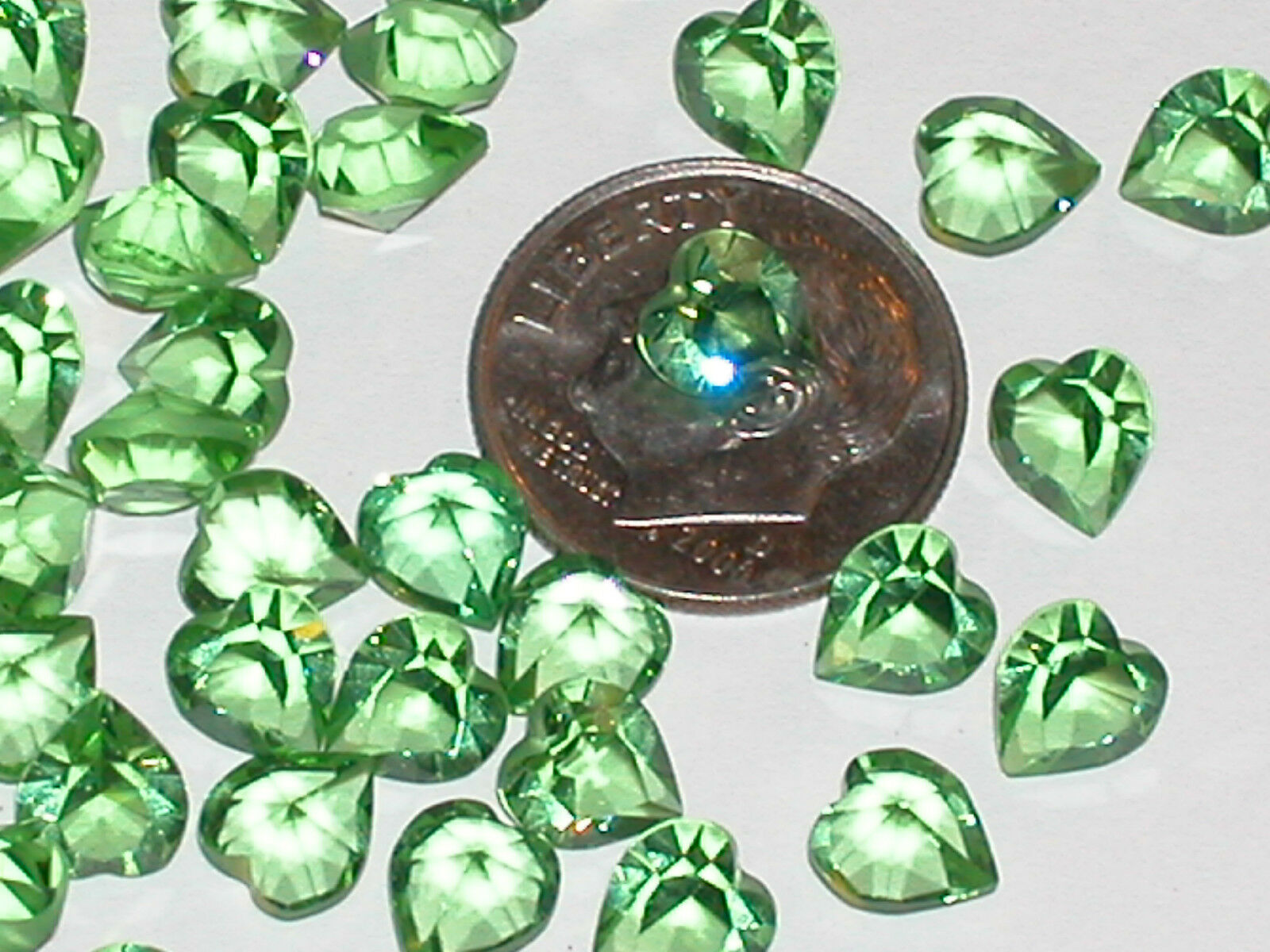 8pc Vintage Little Green Crystal Swarovski Hearts Unfoiled No Hole 6x6.6mm *~new