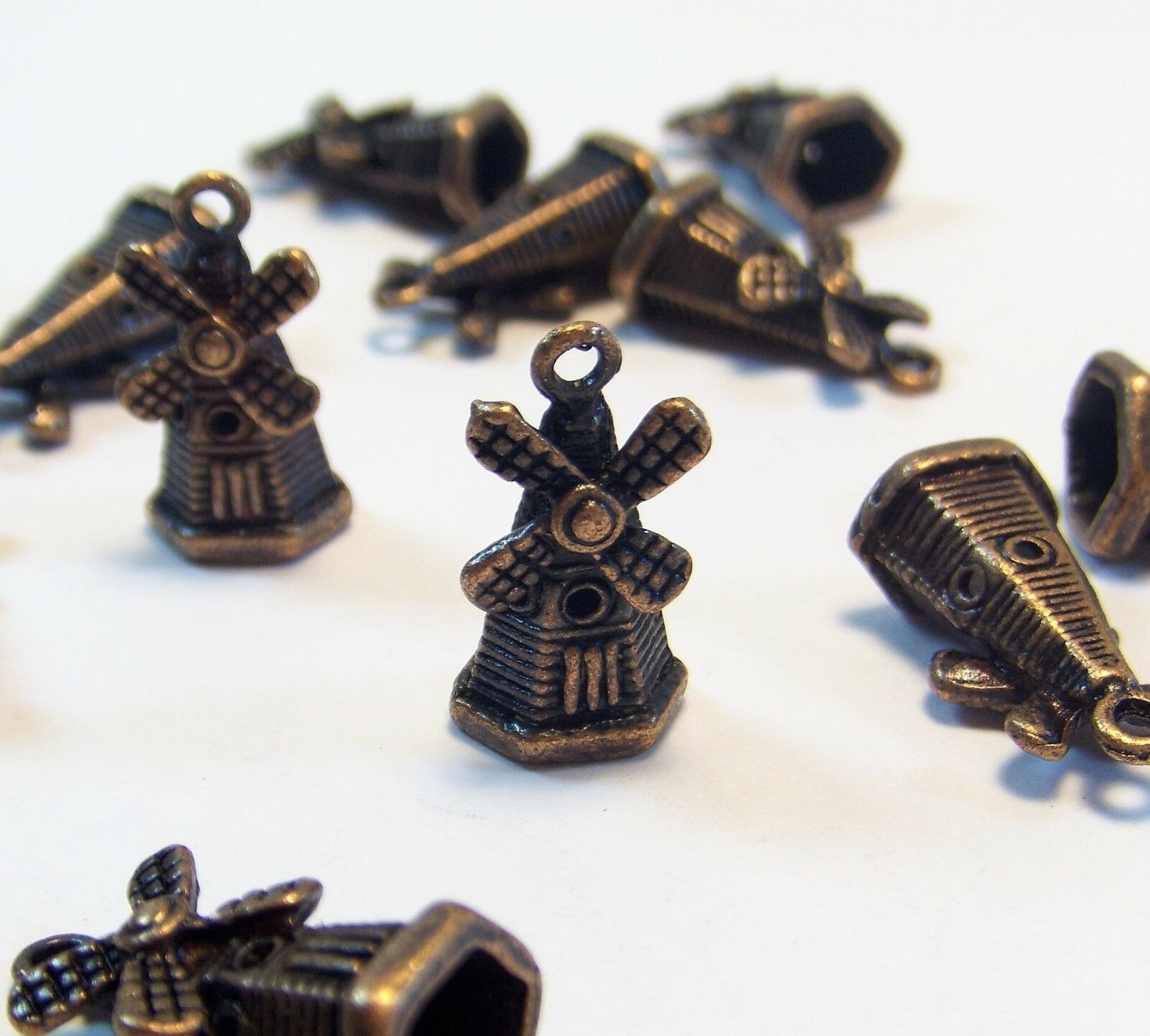 30 Copper Charms-pendants-3d Dutch Windmills-holland-jewelry Making Supplies Lot